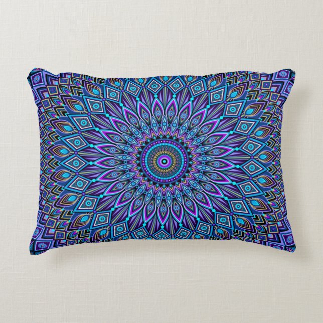 Coussins Décoratifs Mandala Boho bleu Turquoise violet Peacock Gold Ma (Devant)