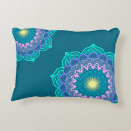 Coussins Décoratifs Mandala Coloré sur Fond Bleu