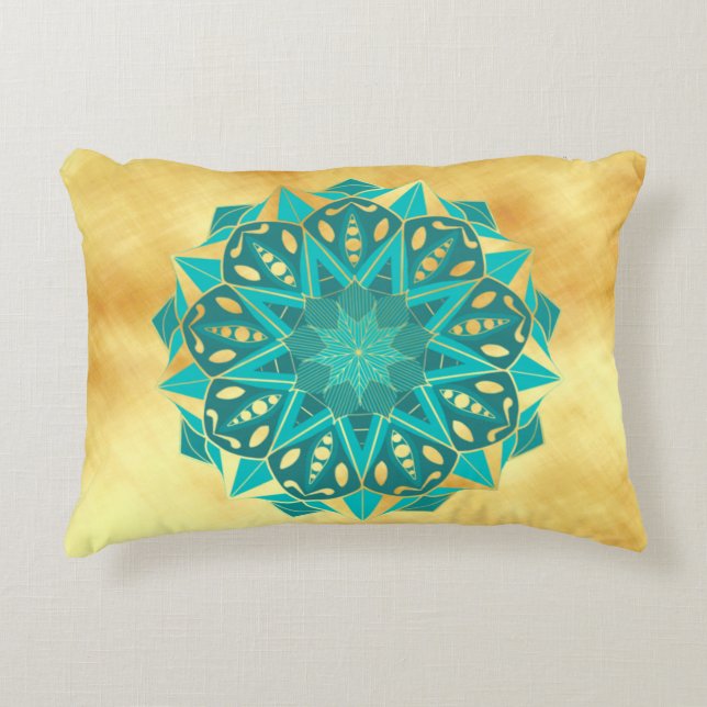Coussins Décoratifs Mandala étoile bleu or (Devant)