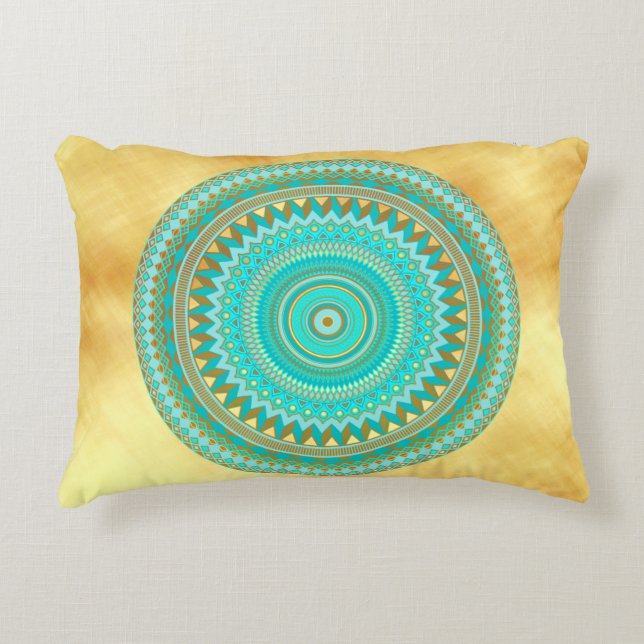 Coussins Décoratifs Mandala Iris Bleu Brun Or (Devant)