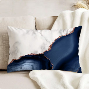 Coussins Décoratifs Marbre blanc agate bleu marine paillettes rose gol