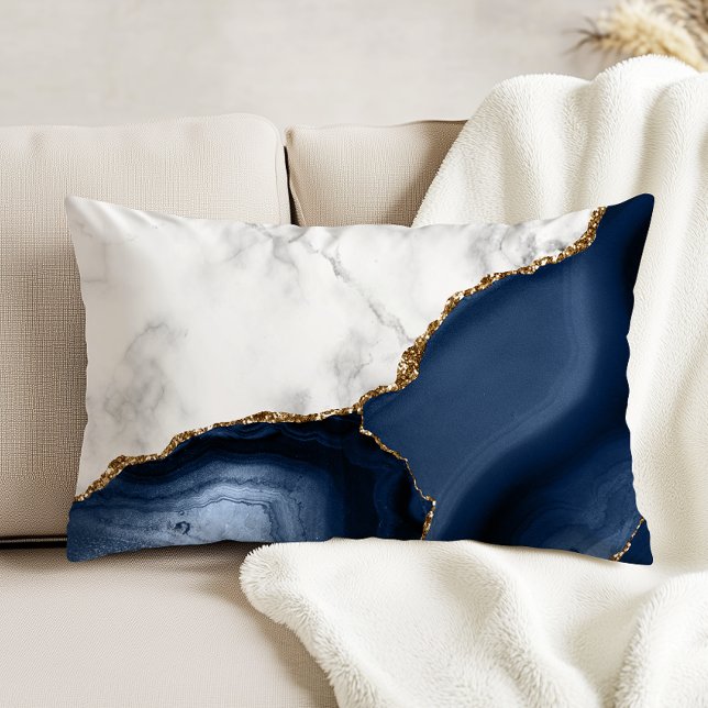 Coussins Décoratifs Marbre blanc Agate Navy Blue dorée (Créateur téléchargé)