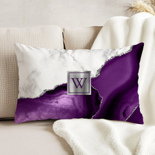 Coussins Décoratifs Marbre blanc Agate violet Monogramme argenté