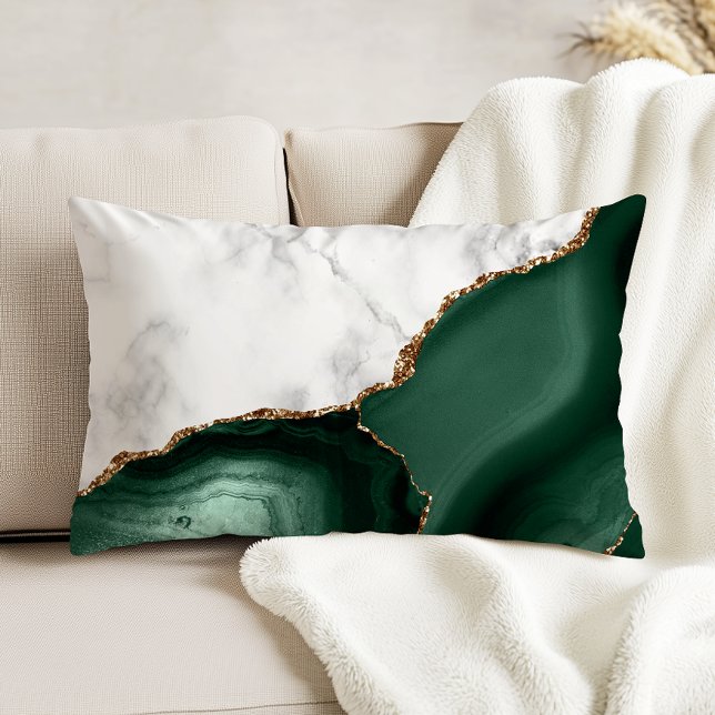 Coussins Décoratifs Marbre Blanc Doré Agate Vert Emeraude (Créateur téléchargé)