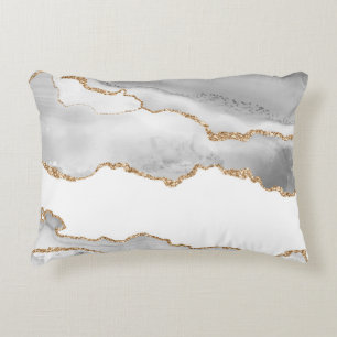 Coussins Décoratifs Marbre blanc gris accent or agate minimal luxe