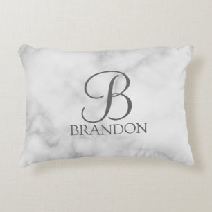 Coussins Décoratifs Marbre Blanc Monogramme et Nom Personnalisés en Sc