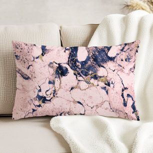 Coussins Décoratifs Marbre Rose Navy Or Élégant