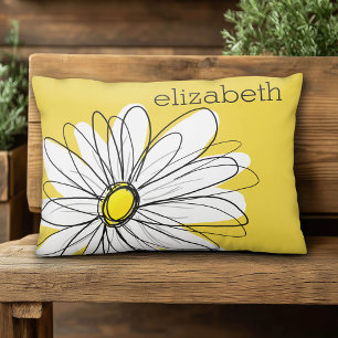 Coussins Décoratifs Marguerite lunaire jaune et blanc avec texte perso