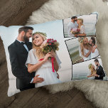 Coussins Décoratifs Mariage 4 Photo Montage<br><div class="desc">Créez votre propre coussin photo mariage unique avec votre texte personnalisé (comme vos noms et votre date de mariage) au verso. Le modèle photo est prêt à vous permettre d'ajouter 4 de vos photos préférées qui s'afficheront automatiquement comme une photo arrière - plan principale au format paysage, les 3 autres...</div>