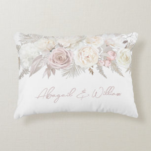 Coussins Décoratifs Mariage Floral Élégant Rose Poussiéreuse & Blanc I