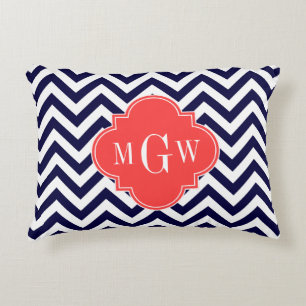 Coussins Décoratifs Marine Lg Chevron Coral Red Quatrefoil 3 Monogramm