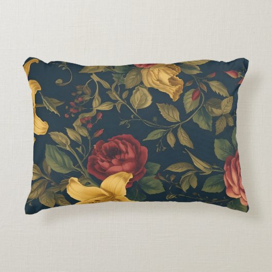 Coussins Décoratifs Midnight Victorian Floral – Yellow Lilies & Roses  (Devant)