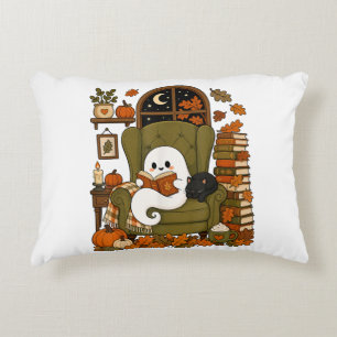 Coussins Décoratifs Mignon Fantôme Lisant un Livre Chat Noir Automne C