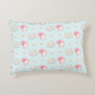 Coussins Décoratifs Mignon Lapin Kawaii et Ours Endormi Pastel Bleu