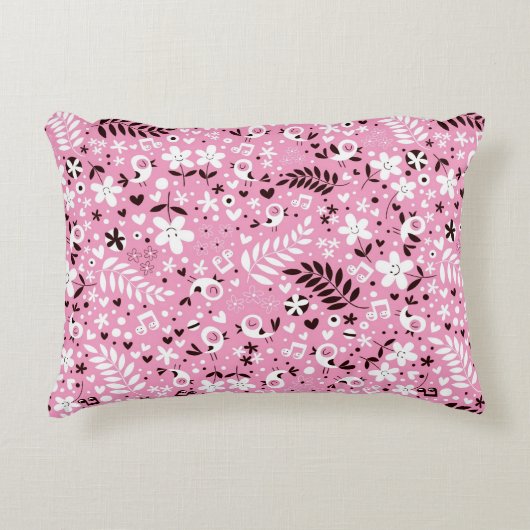 Coussins Décoratifs mignon oiseaux et fleurs rose motif (Devant)