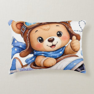 Coussins Décoratifs Mignon Ours en Peluche Pilote de Dessin Animé Avio