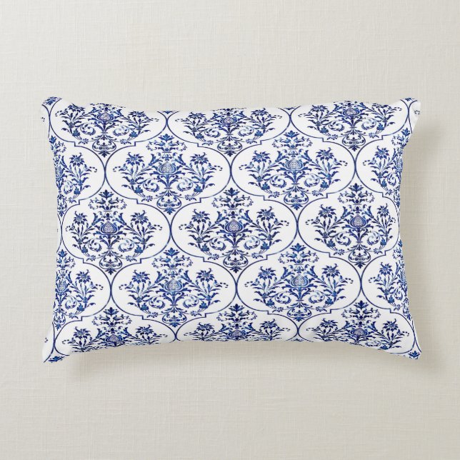Coussins Décoratifs Modèle de damas fleuri - bleu (Devant)