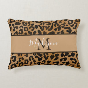 Coussins Décoratifs Moderne Chic Tendance Motif Léopard Monogramme Nom