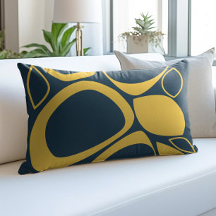 Coussins Décoratifs Moderne motif abstrait bleu marine et moutarde élé
