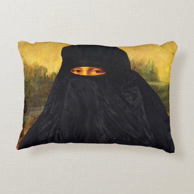 Coussins Décoratifs Mona Lisa cachée derrière la burqa (Dos)