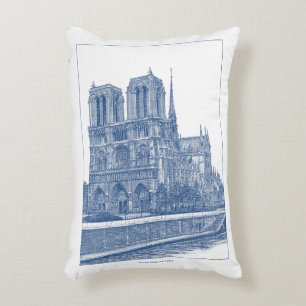 Coussins Décoratifs Monochrome Indigo Blue Retro Notre Dame de Paris