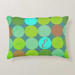 Coussins Décoratifs Monogramme Cercles Vert Citron Turquoise & Rouille