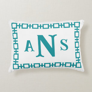 Coussins Décoratifs Monogramme de clé grecque Turquoise de mer