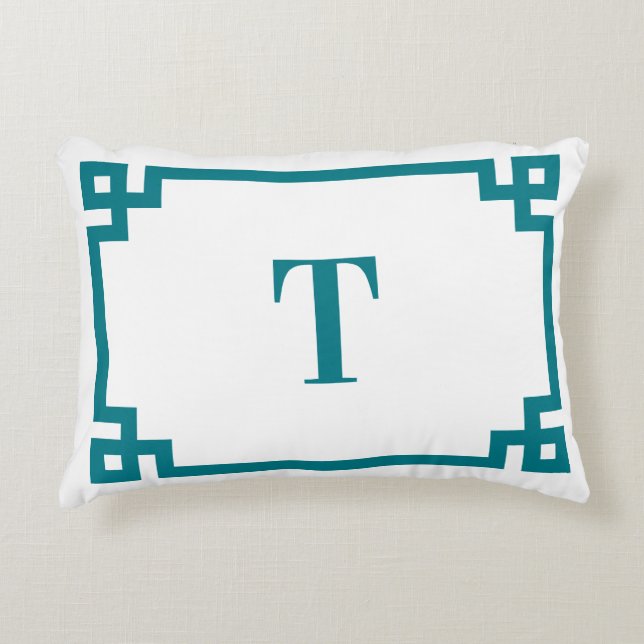 Coussins Décoratifs Monogramme de la frontière grecque Turquoise foncé (Devant)
