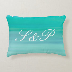 Coussins Décoratifs monogramme de l'océan vert Aquamarine