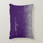 Coussins Décoratifs Monogramme de Parties scintillant d'argent violet (Devant(Vertical))