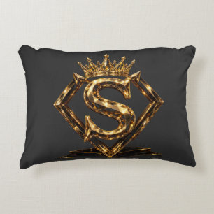 Coussins Décoratifs Monogramme Diamant Couronne Lettre Dorée Luxueuse