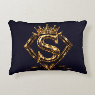 Coussins Décoratifs Monogramme Diamant Couronne Lettre Dorée Luxueuse