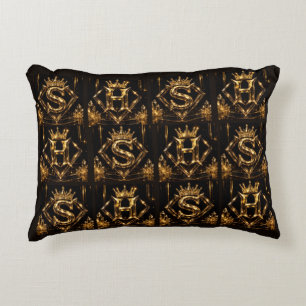 Coussins Décoratifs Monogramme Diamant Couronne Lettre Dorée S de Luxe