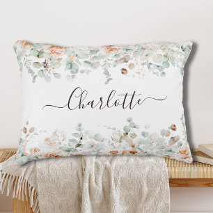 Coussins Décoratifs Monogramme Élégant Floral de Rosier Rustique et Fe