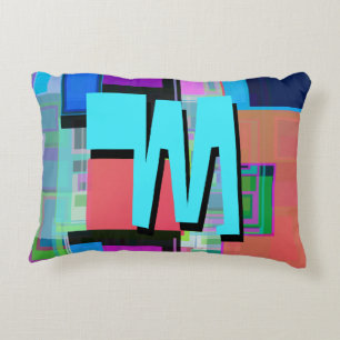 Coussins Décoratifs Monogramme géométrique coloré inspiré des années 9