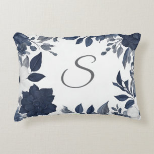 Coussins Décoratifs Monogramme Initial Bleu Nuit Gris Floral Maison de