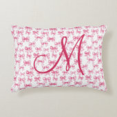 Coussins Décoratifs Monogramme Initiale Rose Nœud Coquette Esthétique (Devant)