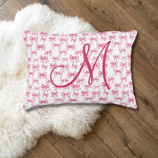 Coussins Décoratifs Monogramme Initiale Rose Nœud Coquette Esthétique