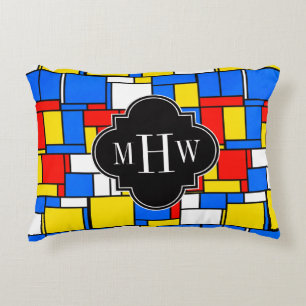 Coussins Décoratifs Monogramme jaune bleu rouge de noir Quatrefoil 3