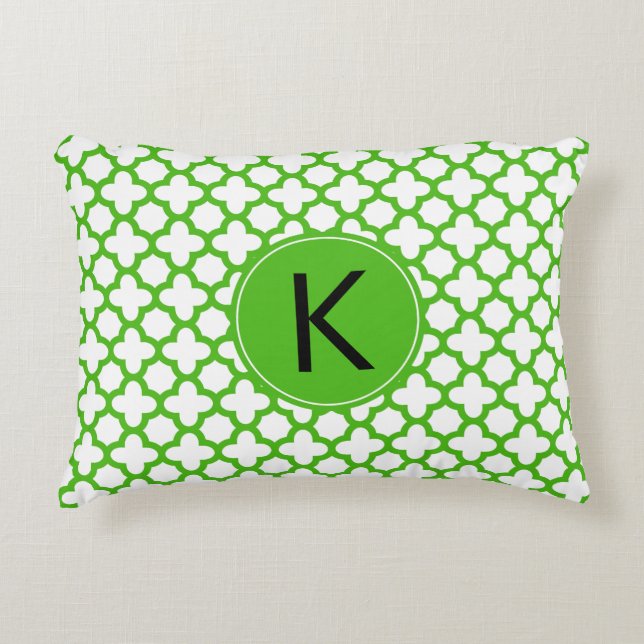 Coussins Décoratifs Monogramme Kelly Green Quatrefoil Motif (Devant)