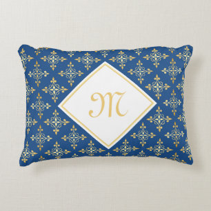 Coussins Décoratifs Monogramme Luxe Fleur Quatre Bleu et Or
