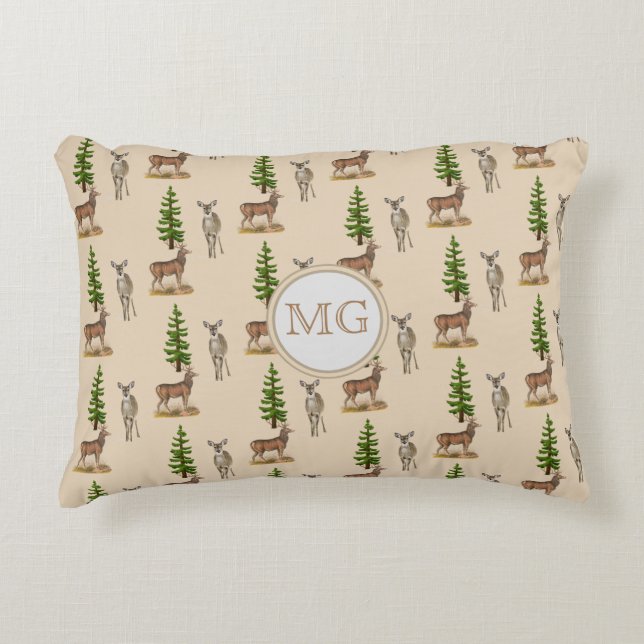 Coussins Décoratifs Monogramme Motif de cerfs Beige (Devant)