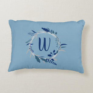 Coussins Décoratifs Monogramme personnalisé de couronne florale bleu