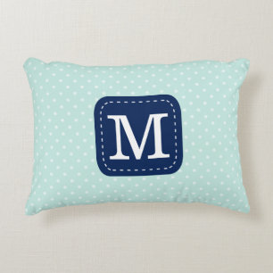 Coussins Décoratifs Monogramme personnalisé des Pois bleus à la menthe
