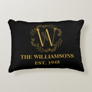 Coussins Décoratifs Monogramme personnalisé Famille Noir & Or Initiale