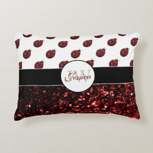 Coussins Décoratifs Monogramme rouge foncé coccinelle faux parties sci
