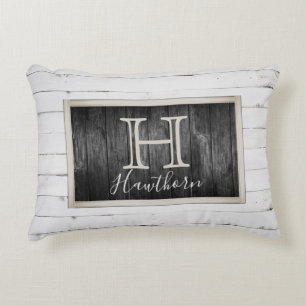 Coussins Décoratifs Monogramme rustique en bois blanc et noir