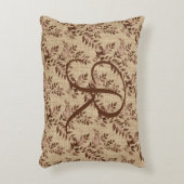 Coussins Décoratifs Monogramme Script initial Brown Rose Feuilles or (Devant(Vertical))