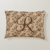 Coussins Décoratifs Monogramme Script initial Brown Rose Feuilles or (Dos)