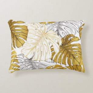 Coussins Décoratifs Monstera Feuilles : Blanc doré